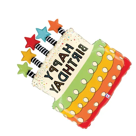 Betallic&reg; 26 Inch Happy Birthday Cake Candle Stars Foil Mylar Balloon {3}