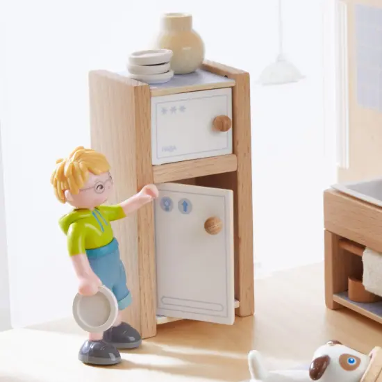 HABA Little Friends Kitchen Room Set - Wooden Dollhouse Furniture for 4" Bendy Dolls Multicolor {4}