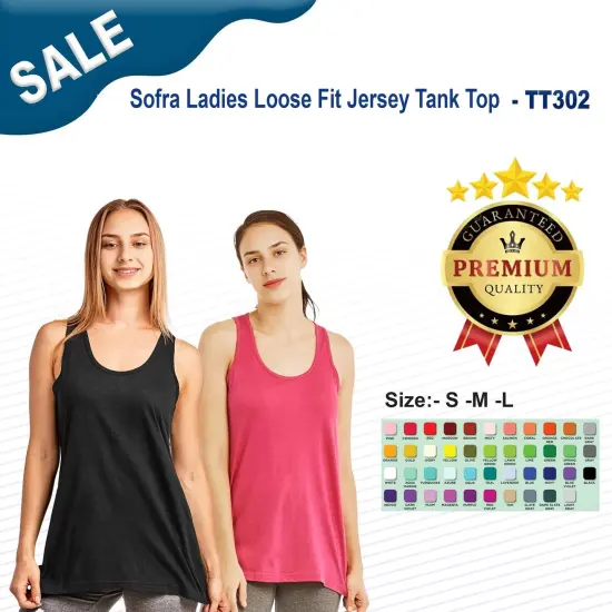 Sofra Ladies Loose Fit Jersey Tank Top {3}