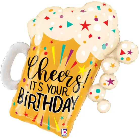 Betallic&reg; 27 Inch Happy Birthday Fun Confetti Beer Foil Mylar Balloon {2}