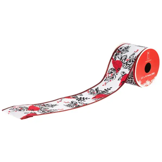 Northlight Cardinals with Leaves and Berries Wired Craft Christmas Ribbon 2.5" x 10 Yards White {7}