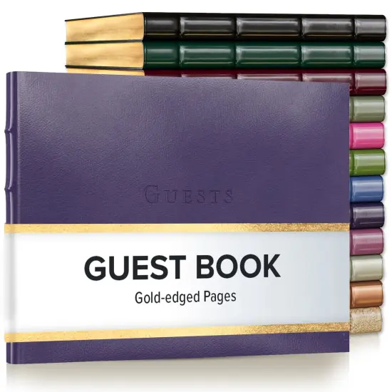 Gallery Leather Guest Book Special Events, add Photos, 192 Lined Pages, Bonded Leather, Hardcover, Gold-Gilded, Guestbook Camden Violet {1}