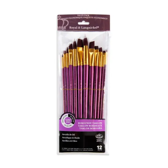 RSET-9315 | 12pc Burgundy Taklon Long Handle Variety Brush Set {1}