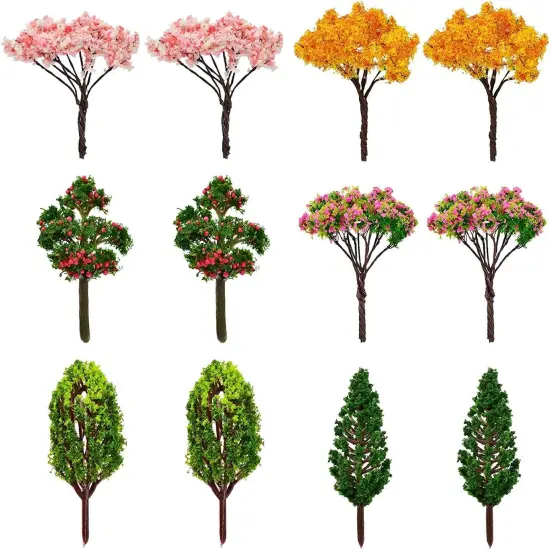 Miniature Fairy Garden Tree Plant Ornament, Miniature Dollhouse Pots Decor Moss Micro Landscape DIY Craft Garden Ornament 12 Pcs {1}