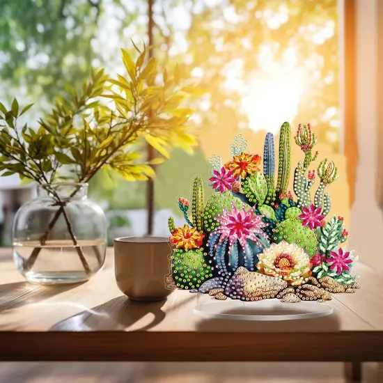 Diamond Art Painting Kit,Cactus Tabletop Diamond Art Desktop Ornament Special Shaped Rhinestone Desk Placement Ornament, Home Stand Up Gem Painting Craft Kit 6.94x7.24inch {4}