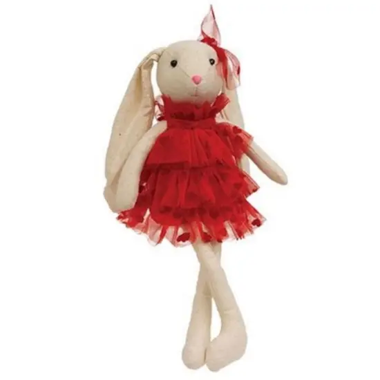Valentine Bunny Girl with Red Tulle Dress and Bow for Date Night Decor {1}