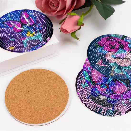 10 Pcs Butterfly Diamond Art Painting Coasters Diamond Art Coasters with Holder, DIY Flowers Diamond Art Painting Kits for Beginners, Adults & Kids, Diamond Kits Craft Supplies, Coasters Gift {5}
