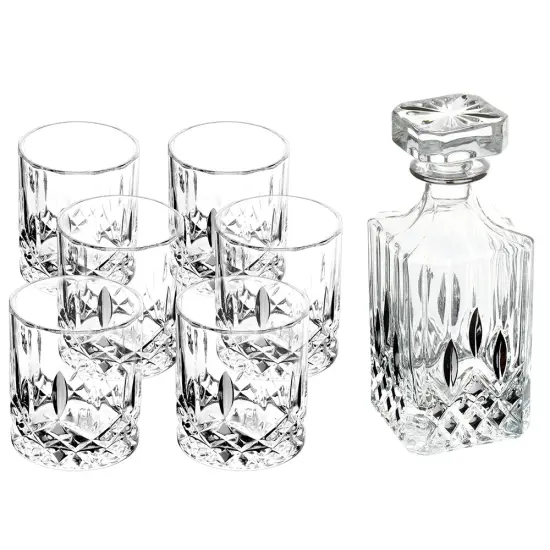 Ornate Designed Crystal Decanter with 6 Cups Set Silver {2}