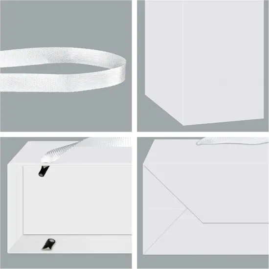 12 Pack White Gift Bags with Ribbon Handles, Medium Size, Reinforced Bottom {3}