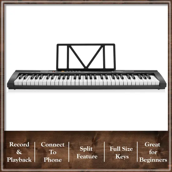 Ashthorpe 61-Key Digital Electronic Keyboard Piano for Beginners, Includes Headphones, Mic and Keynote Stickers {4}