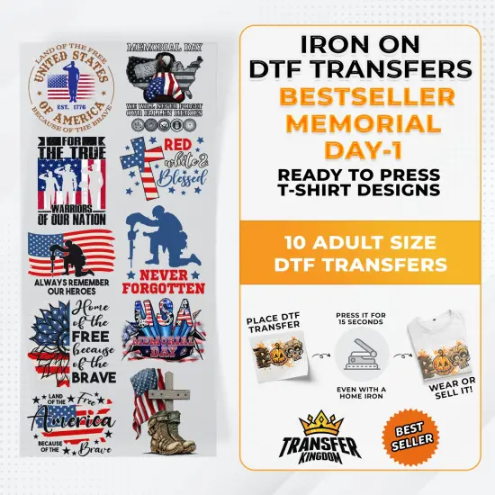 Best Seller Memorial Day T-shirt Designs Premade DTF Gangsheet - DTF Bundle 1 {1}