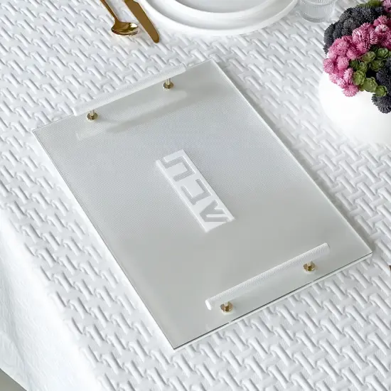 Lucite Corrugated Challah Board with Leatherette Handles {2}