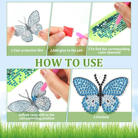 12 Pcs Butterfly Diamond Painting Keychains Kit DIY 5D Diamond Art Key Rings Hanging Butterfly Diamond Painting Ornaments Butterflies Diamond Pendants for Spring Summer Beginner Adult Craft {5}