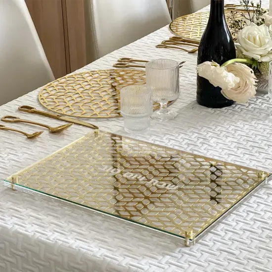 Glass and Mirror Laser Cut Challah Board Gold {2}
