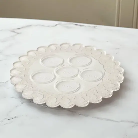 Linen Style Seder Plate with Scalloped Edge By Kinor Decor {2}