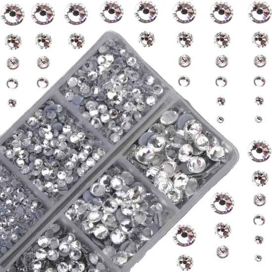 4000pcs Mixed Size Hot Fix Round Crystals Gems Glass Stones Hotfix Flat Back Rhinestones (Clear Crystal) {1}