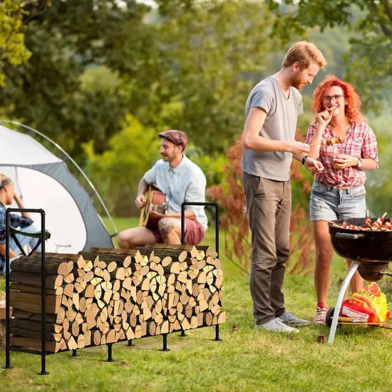 4ft Adjustable Outdoor Firewood Rack &ndash; Heavy-Duty Steel, 400lb Capacity, Black Powder-Coated Firewood Holder for Garages, Gardens, Farms, and Bonfires {6}