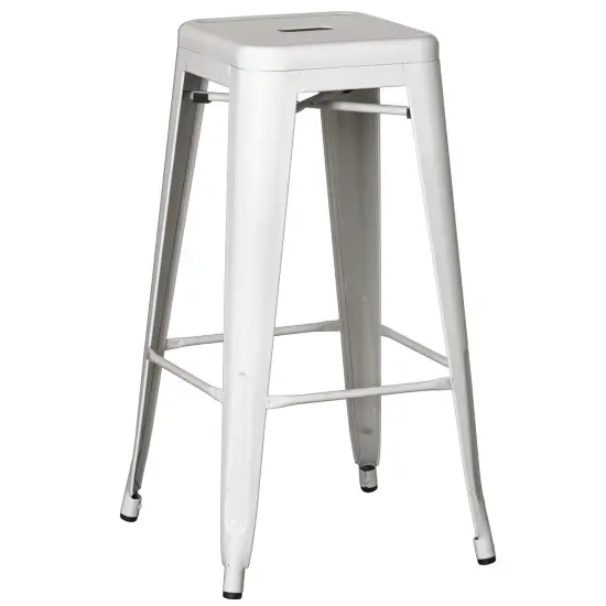 Basicwise 30-inch Backless Metal Bar Stool Stackable Heavy-Duty Counter-Height Chair for Home Bars Patios Kitchen Islands Cafes Restaurants Bistros and Dining Areas for Indoor & Outdoor Use White Single {1}