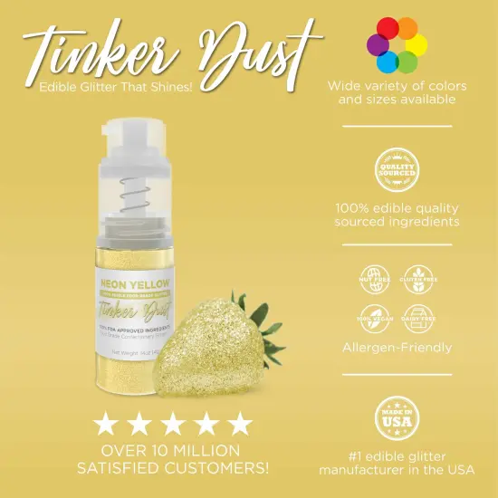 Bakell - Neon Yellow Tinker Dust Edible Glitter (25g, 1x Spray Pump) for Food, Desserts, and Beverages! {3}