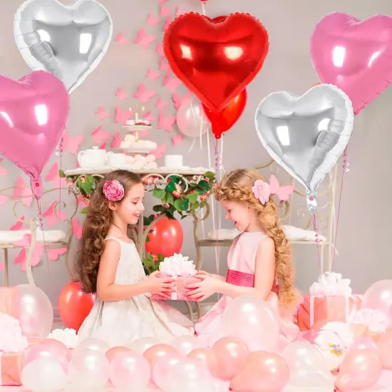 24 Pcs Red Pink Silver Heart Balloons,18 inch Heart Foil Balloons Love Balloons Valentine Balloons for Birthday Party Wedding Engagement Party Baby Shower Valentine Day Decorations (Red Pink Silver) {3}