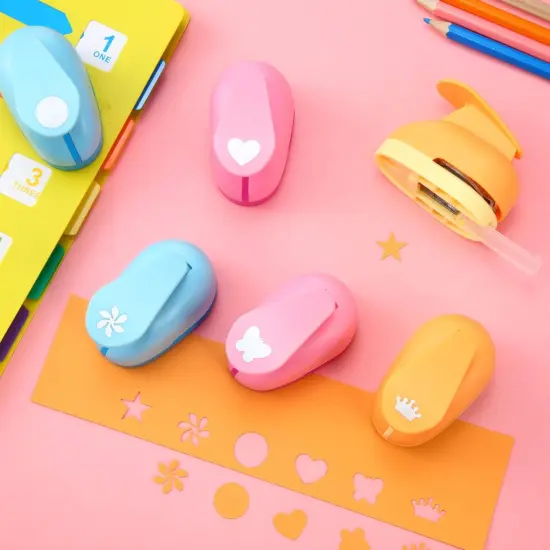 6 Pcs Hole Paper Punches for Crafting Handmade Scrapbook Punches Tools with Craft Sticker Paper, Circle, Star, Heart, Crown, Flower and Butterfly Shapes {5}