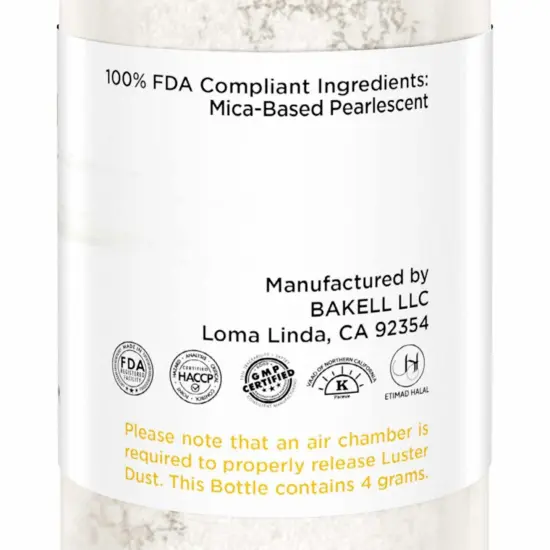 Bakell - Antique White Luster Dust (4g, 1x Pump) Edible Vegan Dust & Paint for Baking, Desserts and Beverages {5}