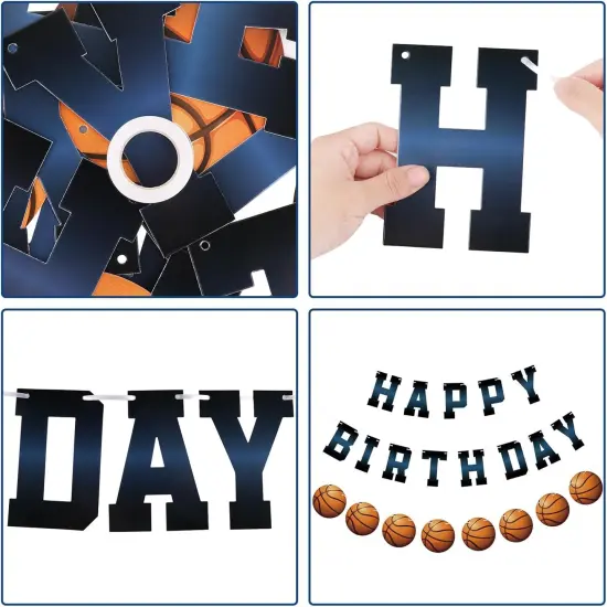 Basketball Happy Birthday Banner Sign, Basketball Birthday Bunting Banner Flag Garland for Kids Boys Baby Basketball Birthday Party Carnival Party Decorations Supplies {5}