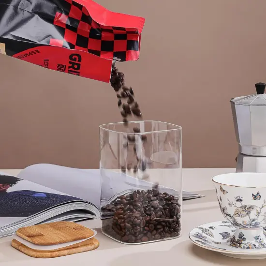 Glass Food Storage Containers with Lids, 50 Oz High Borosilicate Glass Jars for Coffee Bean, Candy, Cookie, Flour, Square {5}