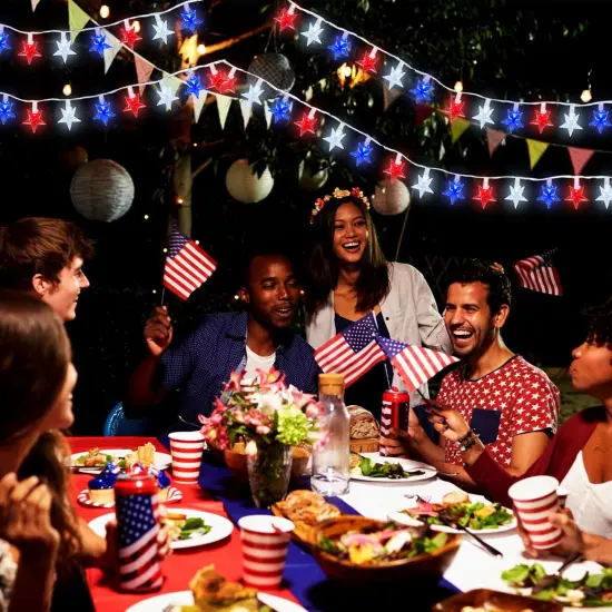 4th of July Red White Blue Stars Lights, 13.6Ft Patriotic Decorations String Lights with 35 LED Red White Blue Stars for Independence Day Memorial National Day Party Gift Decor, White Wire {5}