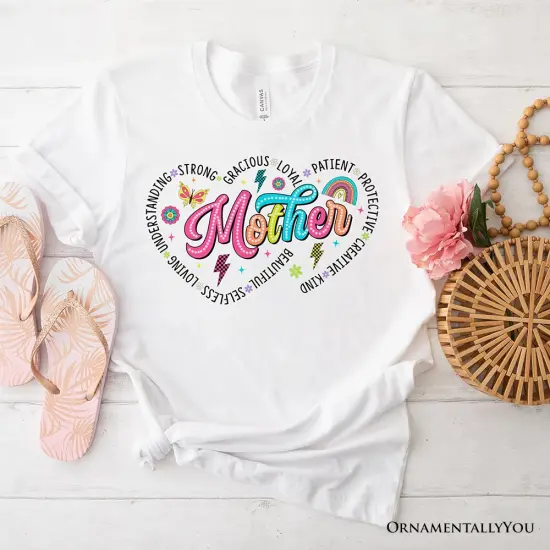 Inspiring Words for Mothers Heart T-Shirt, White Colorful Tee for Strong Women {6}