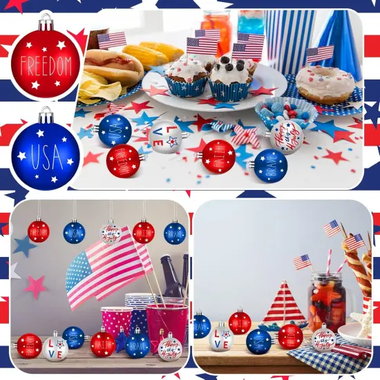 24 Pcs Patriotic Tree Ornaments 4th of July Independence Day Hanging Balls {3}