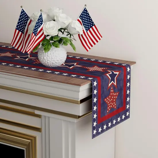 Blue Patriotic Red White Stars America 4th of July Memorial Day Independence Day Table Runner Decoration for Home Kitchen Holiday Party {3}