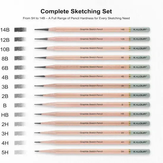 18-Piece Professional Sketch Pencil Set - Includes 5H to 14B Pencils,Graphite, Vinyl Eraser, Kneaded Eraser,Sharpener and Paper Blending Stump - Ideal for Artists and Beginners {3}