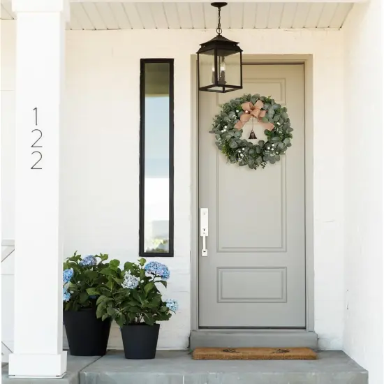 24" Eucalyptus Front Door Wreath with Burlap Bow Metal Bell for Summer Wreath Green Decor for Home Farmhouse {3}