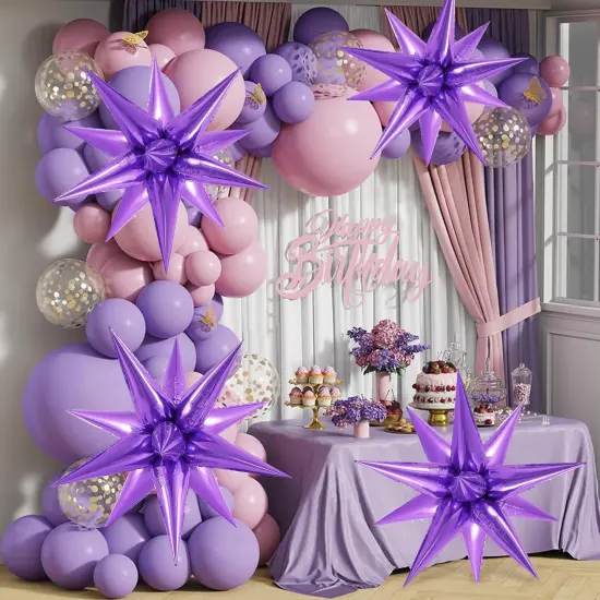 72 Pcs Purple Star Balloons Foil Explosion Balloons Magic 12 Point Star Cone Balloon Arch Garlands Large for Birthday Wedding Anniversary Graduation Halloween Party Decorations Backdrops {4}