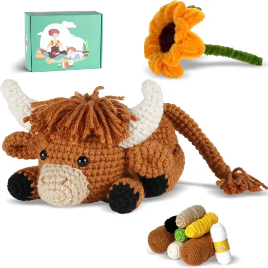 Crochet Kit for Beginners Animal,Crochet Animal Kits,Crocheting Kit for Starters,Learn to Crochet with Step-by-Step Video Tutorials,Beginner Crochet Kits for Adults(Highland Cattle) {1}