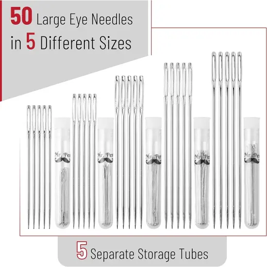 Large Eye Needles for Hand Sewing, 50 Pack, Assorted Sizes, Sewing Needles, Needles, Needles for Sewing, Embroidery Needles for Hand Sewing, Sewing Needles Large Eye {2}