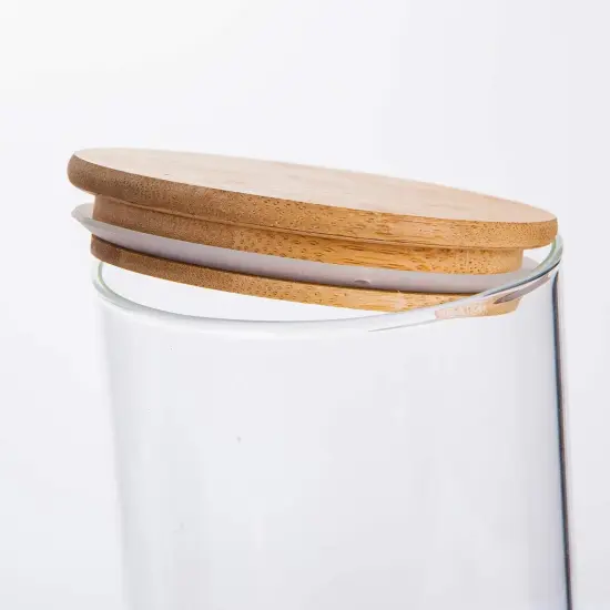 Glass Food Storage Containers Set,Airtight Food Jars with Bamboo Wooden Lids - Set of 5 Kitchen Canisters For Sugar,Candy, Cookie, Rice and Spice Jars {4}
