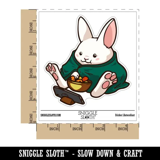 Water Bottle Sticker Set Cozy Bunny Rabbit Eating Snacks Watching Shows Cute Waterproof Vinyl Stickers Pack Decal, Skateboard, Laptop, Car, Window, Bumper - 5 Pack {1}