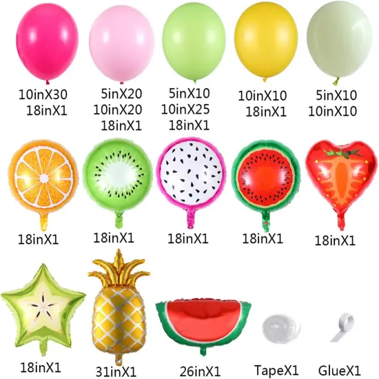 149pcs Fruit Balloon Garland Arch Kit Pink Yellow Green Balloons with Mixed Waterlemon Pineapple Mylar Foil Balloons for Twotti Fruity Party Decorations 2nd Birthday Party Summer Supplies {2}