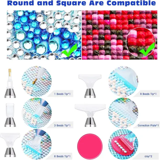 15 Pieces LED Diamond Painting Tools Set 5D Diamond Painting Drill Pens DIY Light Point Pens with Different Pen Heads, Elbow Pen Heads, Plate Trays, Anti-Slip Mats, Tape, Clay Storage Case (Rose Gold) {4}