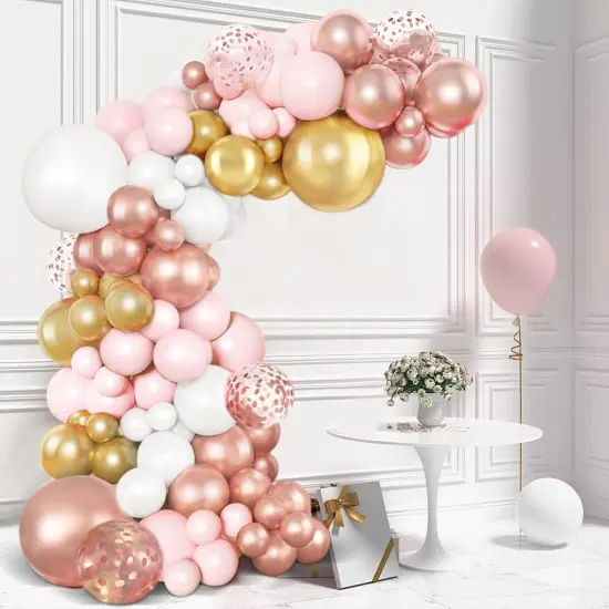 125pcs Pink White Rose Gold Balloons Garland Arch Kit, Different sizes 5 10 12 18 inch Rose Gold Pink White Confetti Balloons {3}