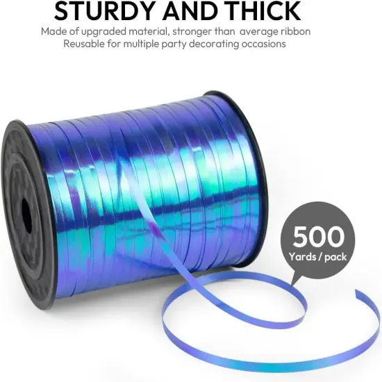 500 Yards 3/16" Iridescent Curling Ribbon Dark Blue, Laser Balloon String 1 Roll for Gift Wrapping, Holographic Curly Balloon Ribbon {2}