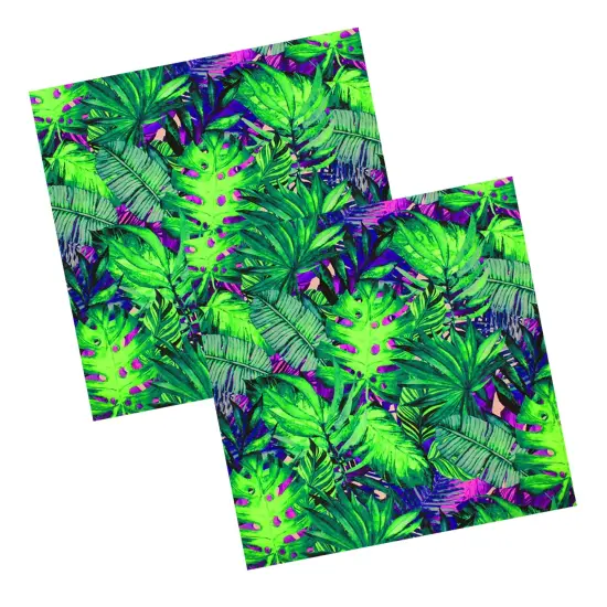 Mixed Palm Leaves Fluorescent Ground Printed Spandex Fabric {5}