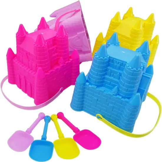 4E&rsquo;s Novelty 4 Sets Castle Beach Bucket & Shovel - Sand Castle Building Kit {1}
