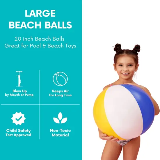 4E's Novelty HUGE Beach Balls 3 Pack Large Inflatable Beach Balls &ndash; 20" Classic Rainbow Pool Balls for Swimming Pool {3}