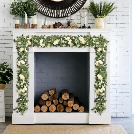 Eucalyptus Garland, 13Ft Artificial Greenery Garland Flower Decor, Green Spring Garland Wreath Vines Decorations for Table Home Wedding Mantle Party (Champagne) {4}