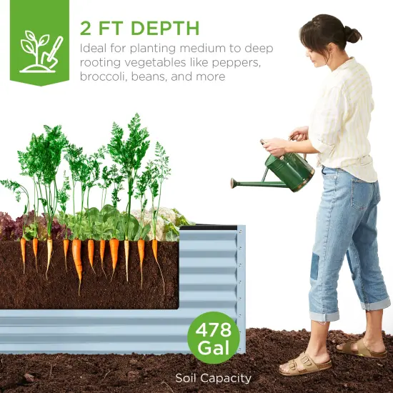 Best Choice Products 8x4x2ft Outdoor Metal Raised Garden Bed, Planter Box for Vegetables, Flowers, Herbs Mist Blue {3}