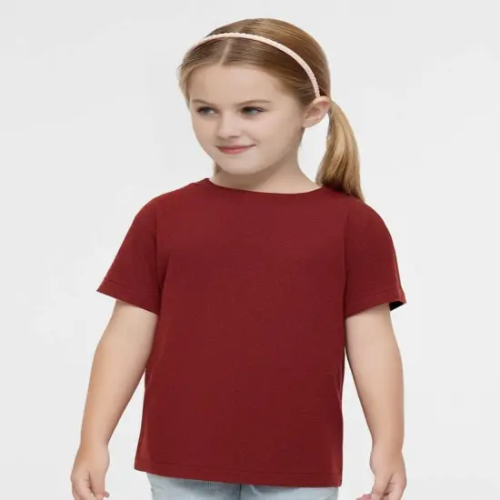 Rabbit Skins &reg; Toddler Girls' Ruffle Neck Fine Jersey Crewneck Short Sleeve Tee Cardinal blackout {1}