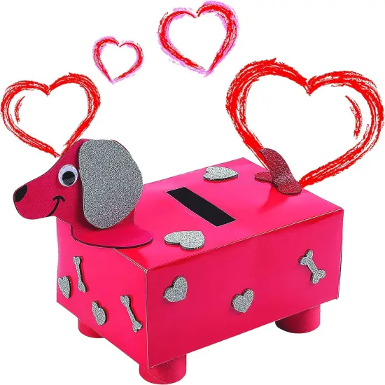 4E's Novelty 1 pc DIY Valentines Mailbox for Kids - DIY Valentines Dog Mailbox with Foam Stickers {6}